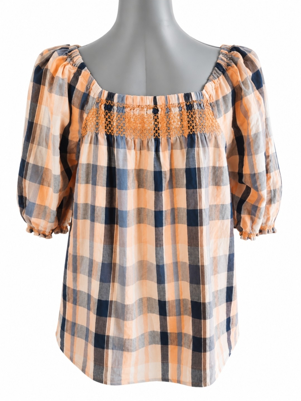 Cleo + Wolf Plaid Smocked Western Boho Vibe Peasant Blouse Large EUC - Picture 4 of 7
